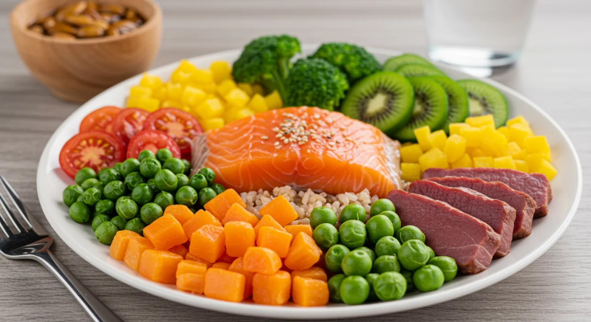 Colorful, balanced meal promoting immune system health