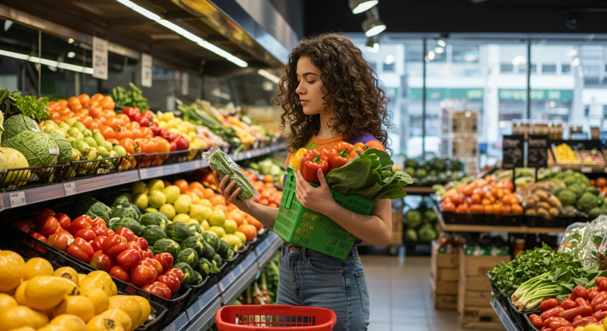Person choosing fresh vegetables in a supermarket, reflecting informed dietary decisions.
