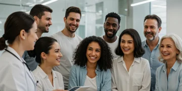 Doctor consulting with diverse patients about preventative health