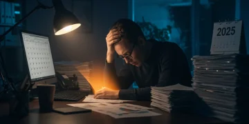 Exhausted person at desk, symbolizing work burnout in 2025
