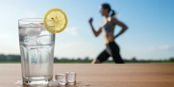 Glass of water with lemon, symbolizing healthy hydration