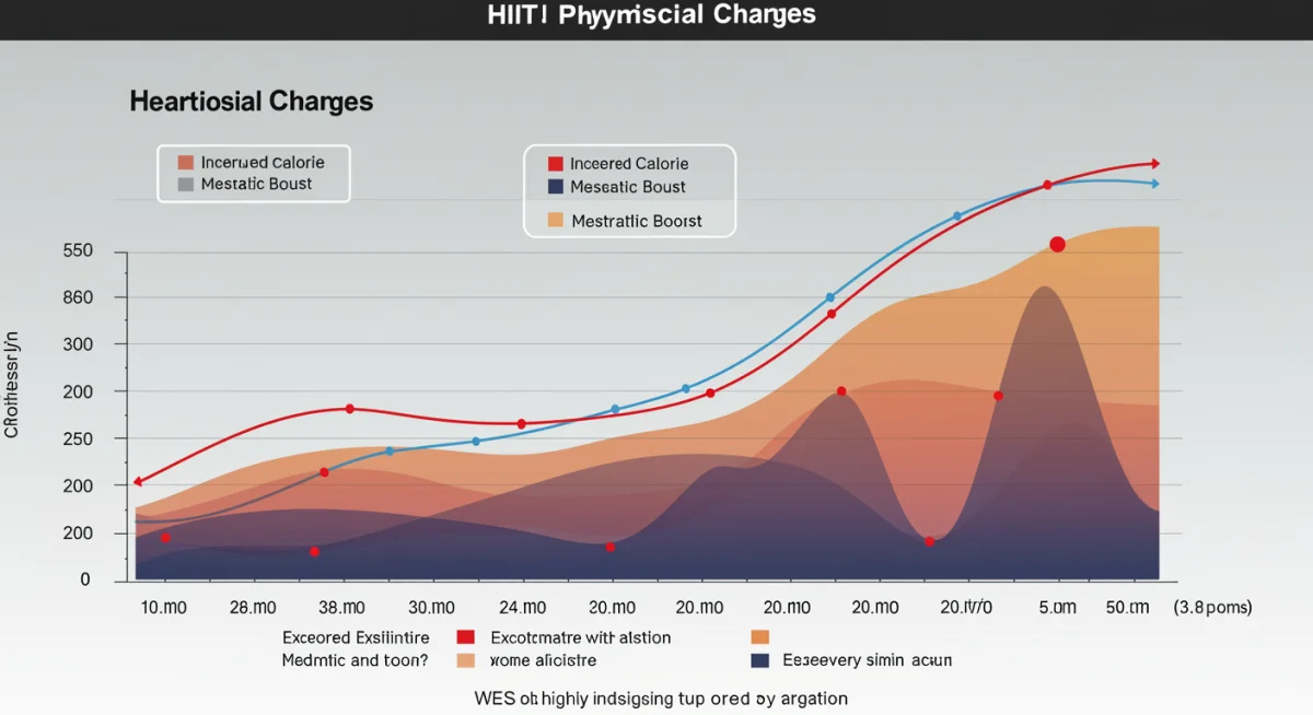 Infographic showing heart rate zones and metabolic changes during a HIIT workout, highlighting calorie expenditure