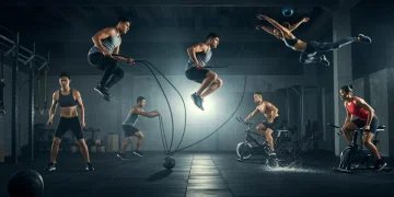 Diverse athletes performing innovative cardio exercises