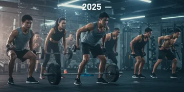 Diverse individuals performing high-intensity exercises in a modern gym, representing metabolism boost and fat burning.