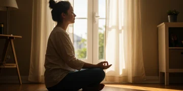 Person practicing mindfulness for anxiety reduction