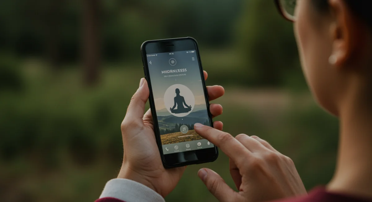 Person using a mindfulness app on a smartphone for daily practice