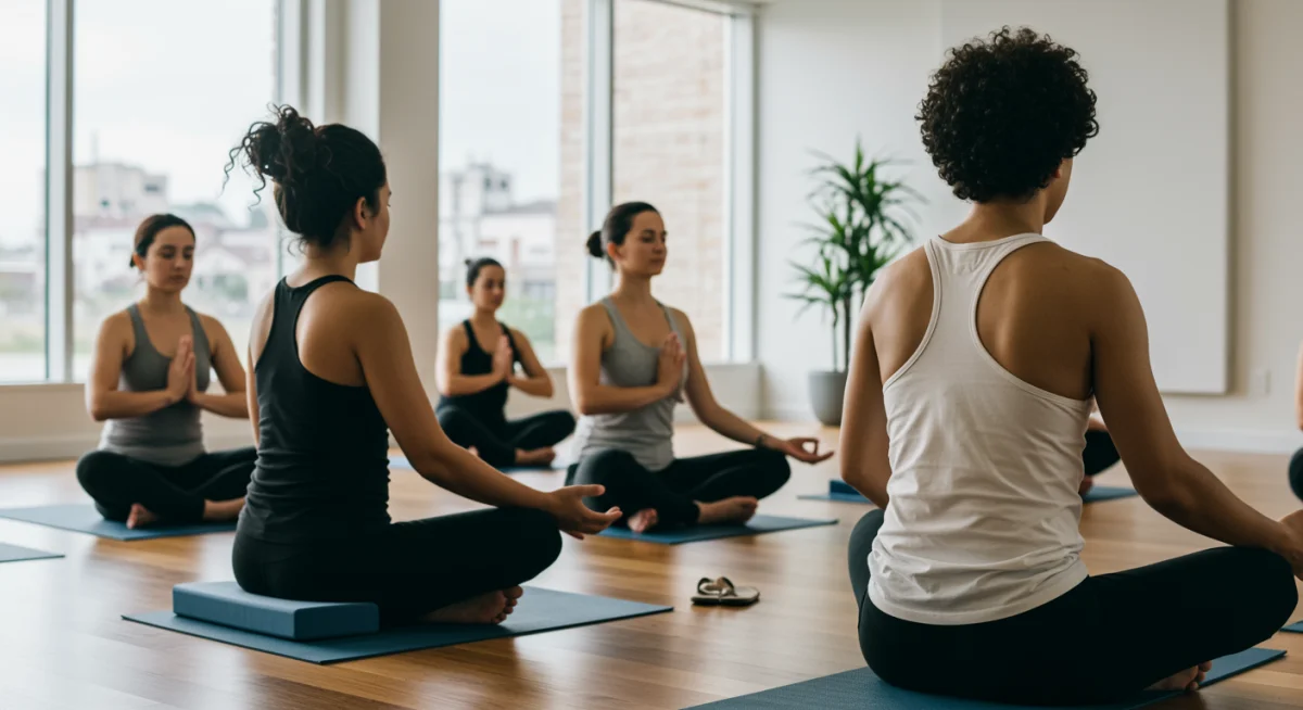 Diverse group practicing mindfulness for mental health support