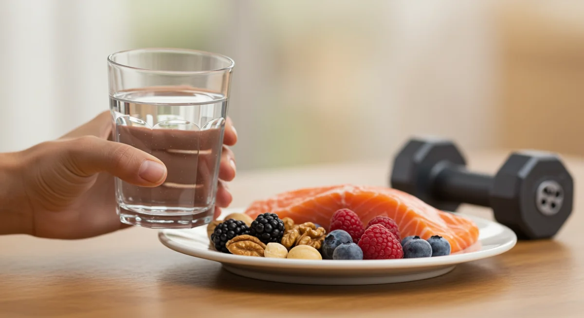 Nutrient-rich meal and hydration for enhanced muscle recovery.