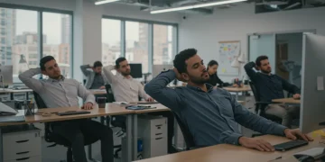 Office workers doing desk exercises to boost activity