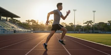 Runner demonstrating optimal running form on a track