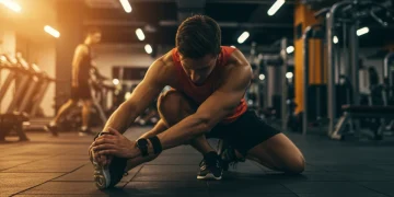 Athlete performing post-workout stretches for optimal muscle recovery.