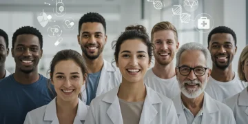 Diverse individuals engaged in preventative health screenings, symbolizing early detection and wellness in 2025.