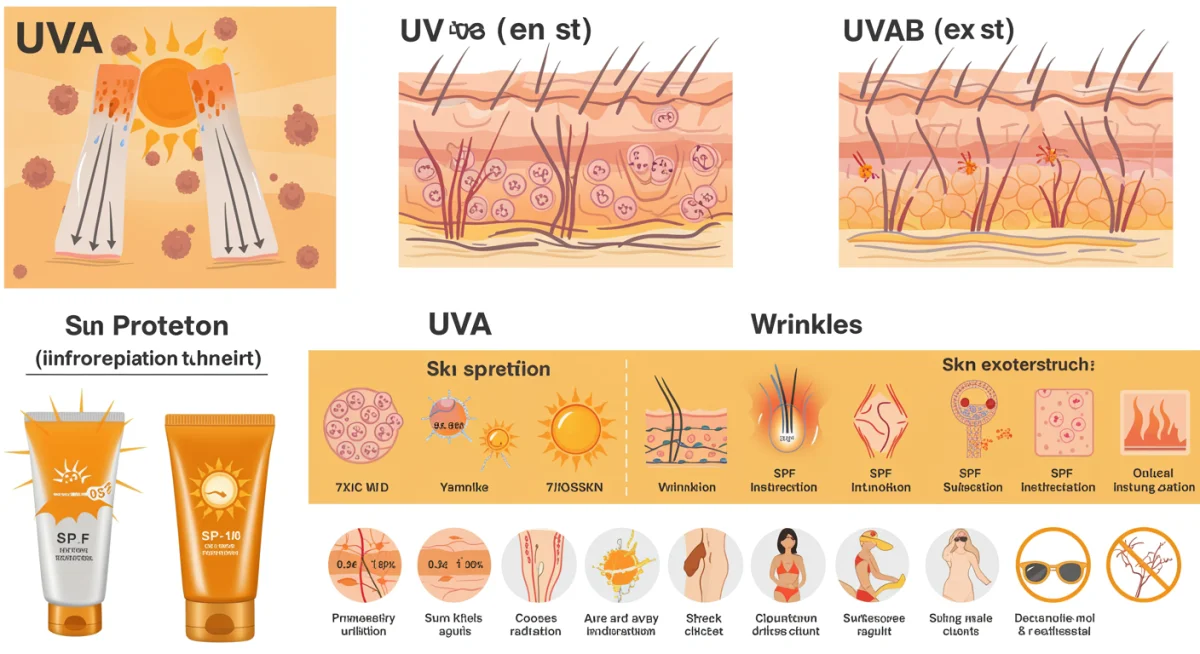 Infographic explaining UV rays, SPF, and sun protection methods